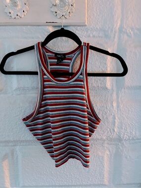 rue21 Red, White & Blue Striped Racerback Crop Tank